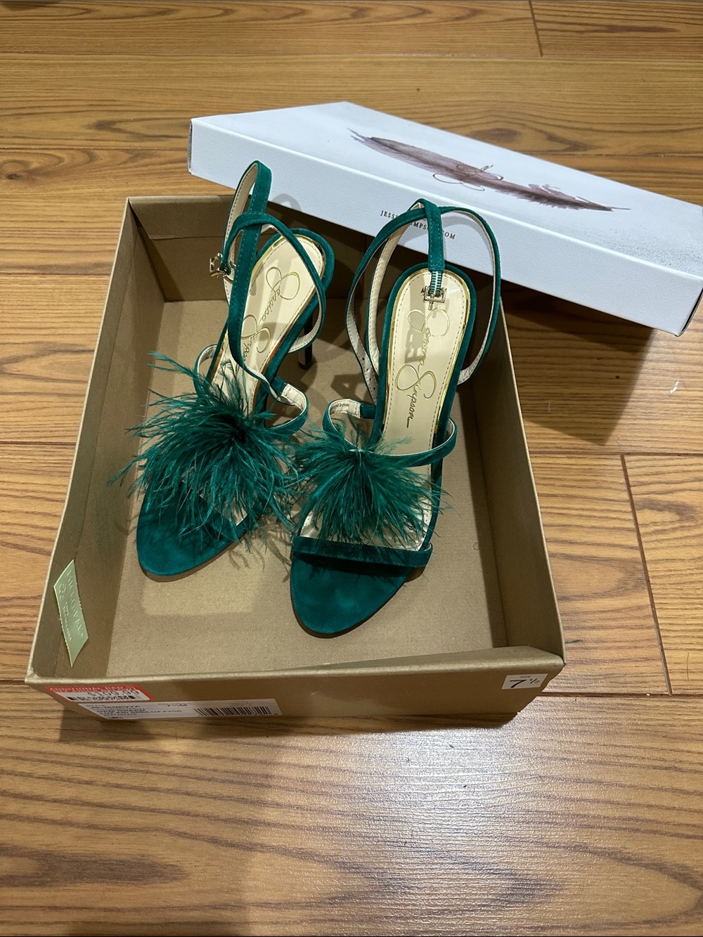 Jessica Simpson Green Feather Strap Stiletto Sandals - Picture 5 of 5